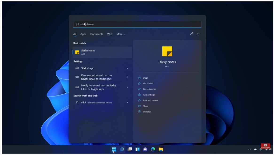 「Sticky Notes」を［スタート］画面から初めて起動