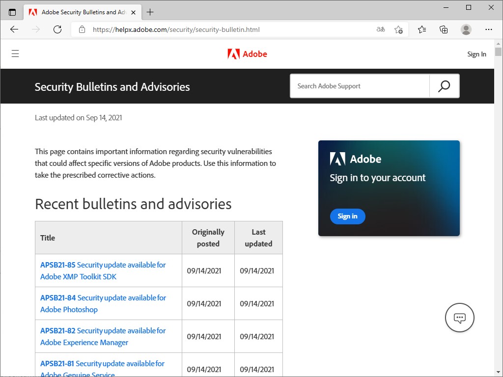 Adobeが15製品を対象に月例セキュリティアップデートをリリース