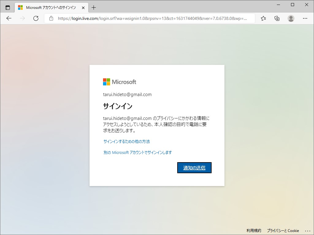 ［セキュリティ］セクションへのアクセスには、追加の認証が必要
