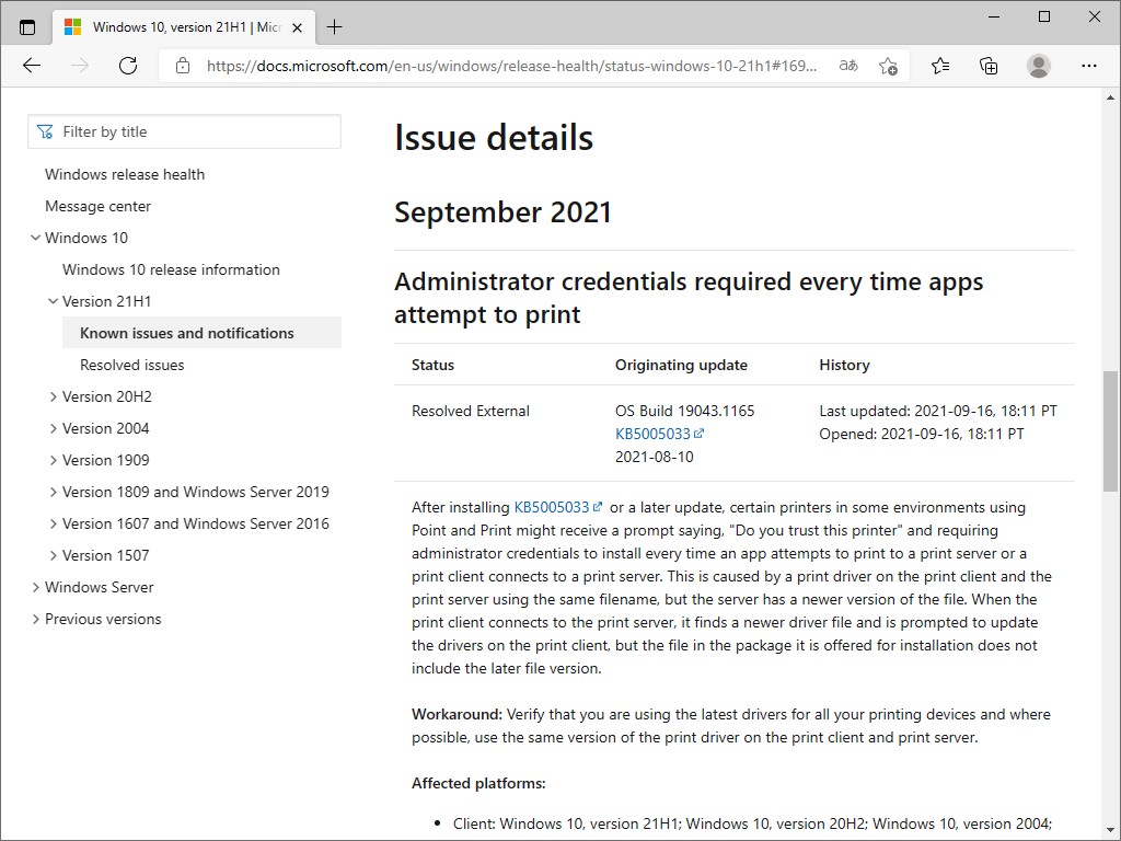 Windows 10に新たな印刷問題 ～2021年8月のセキュリティパッチ以降で