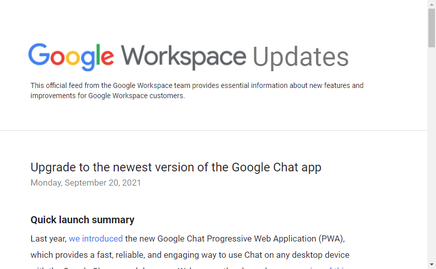 「Google Chat」の旧PWA版は9月27日で使用不能に