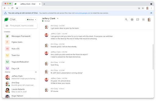 「Google Chat」の旧PWA版を使用すると移行を促すバナーが表示されるように