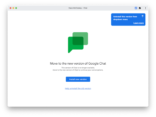 新しいPWA版へアップグレードするように促す画面