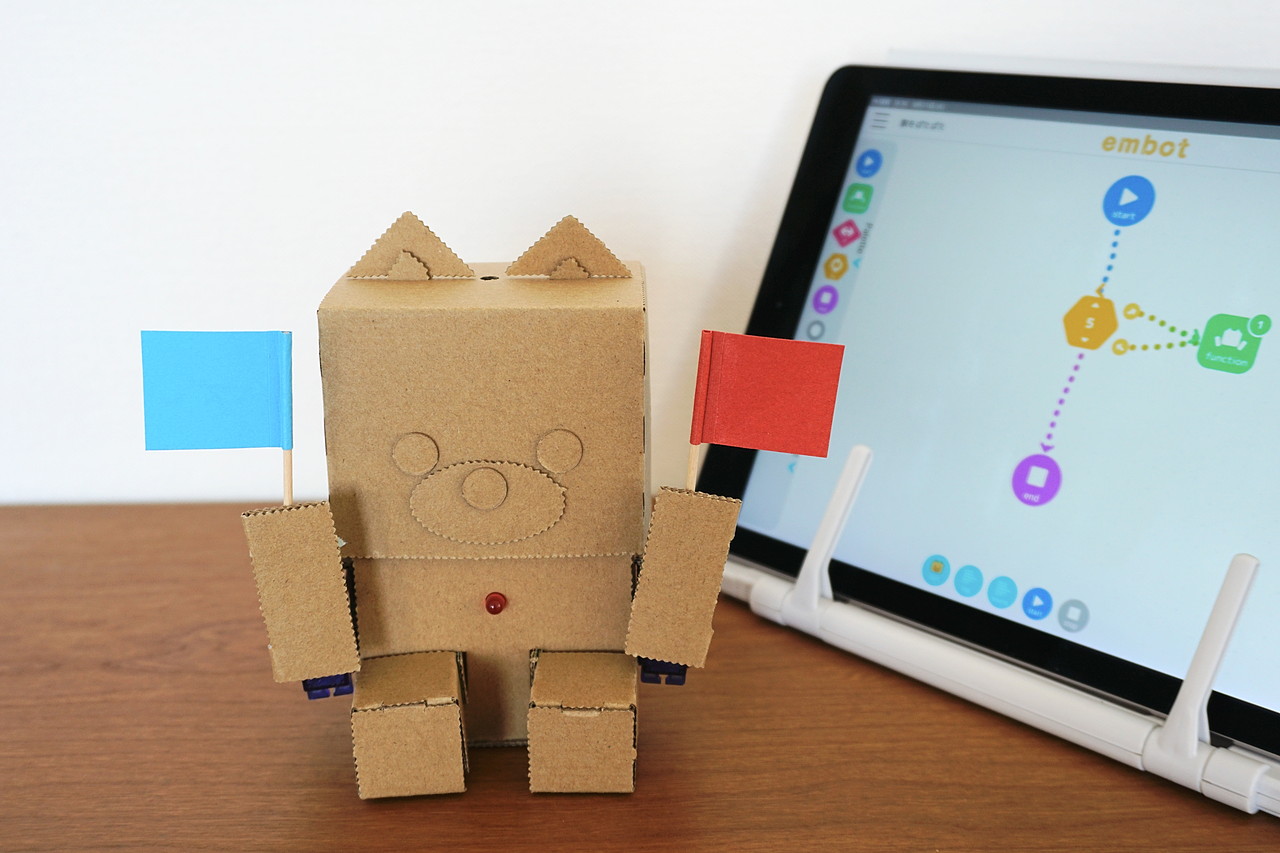 本体を動作させているところ。旗を持たせるだけで、ちょっと雰囲気が出る