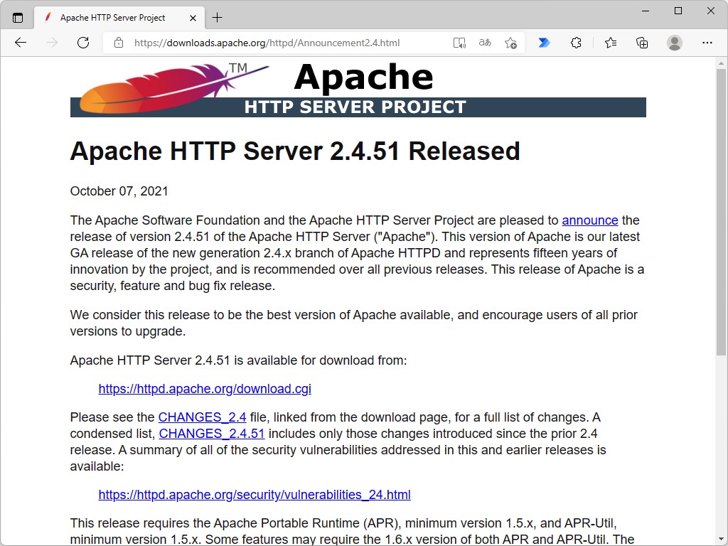 The Apache Software Foundationのリリースページ