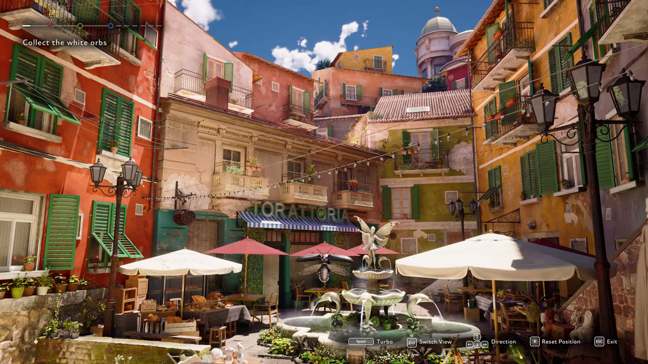 市場を飛び回って光の玉を集める