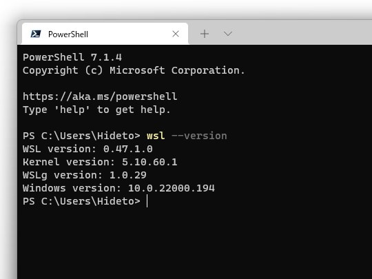バージョン情報を表示する「wsl.exe --version」コマンド