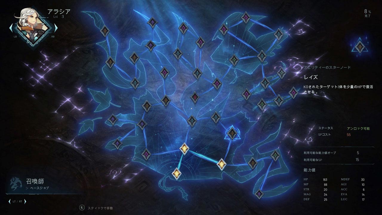 アセンションツリーと呼ばれるスキルツリーでキャラクターを成長させる