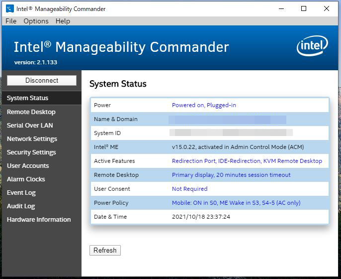 仮想スイッチの設定ミスでLANから切断されても、Intel MCで普通に操作できた。ちなみにこれは再現画像。本気で焦ってた都合上、スクリーンショットをとるのを忘れてました