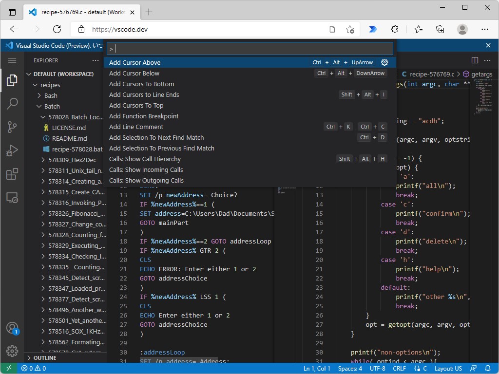 「Visual Studio Code for the Web」（vscode.dev）