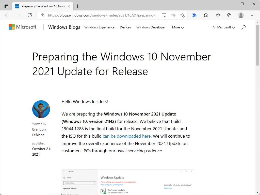 公式ブログ「Windows Insider Blog」のリリース