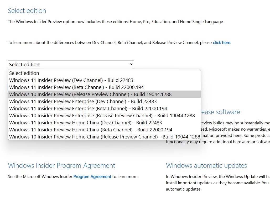完成ビルドはBuild 19044.1288。ISOイメージファイルが入手可能