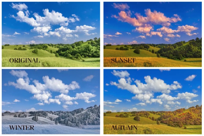 異なる風景画像をミックスして新しい風景画像を作成する「風景ミキサー」