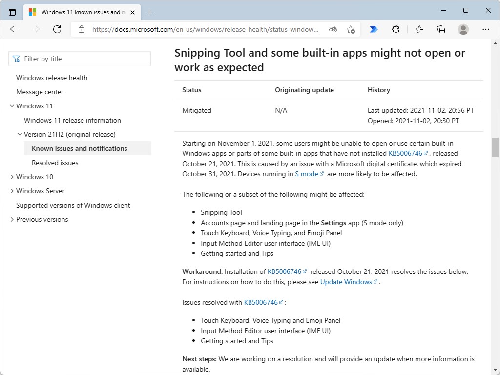 同社のドキュメントページ