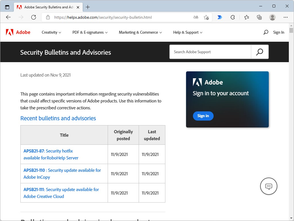 同社のセキュリティ情報ページ