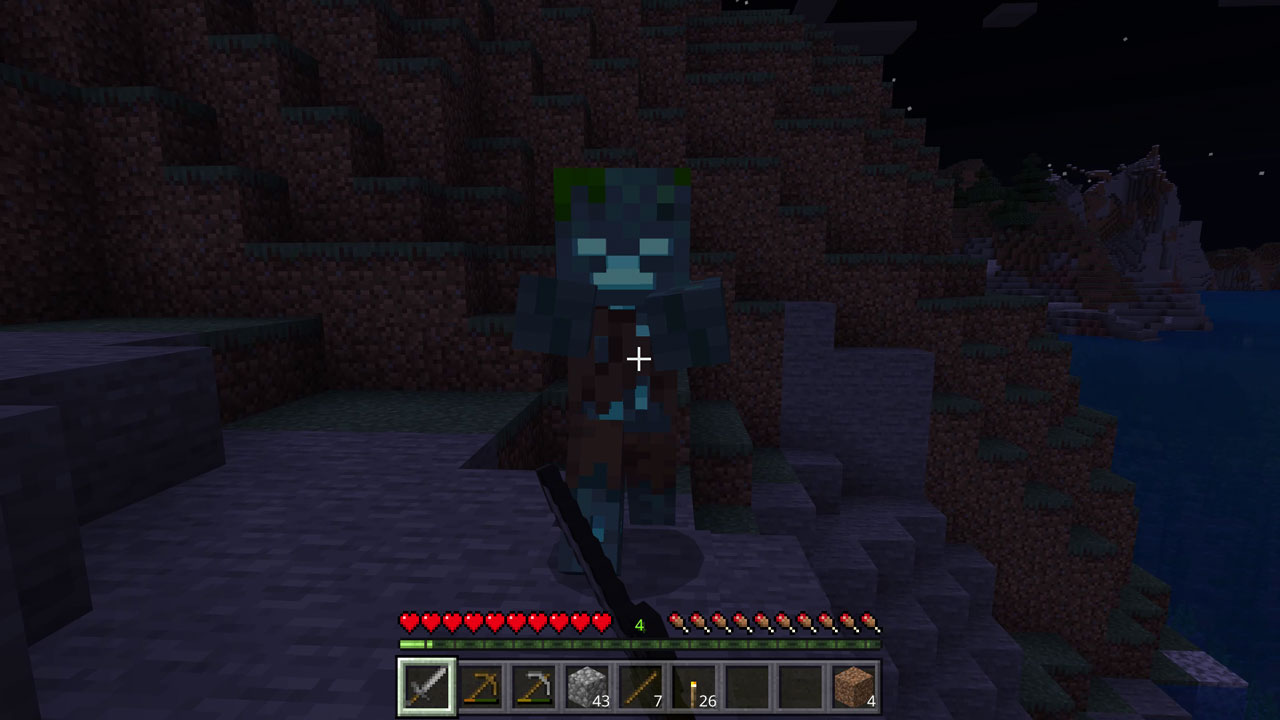 夜になって暗くなるとモンスターが現れる。戦って倒せるが、安全な場所を確保しておきたい