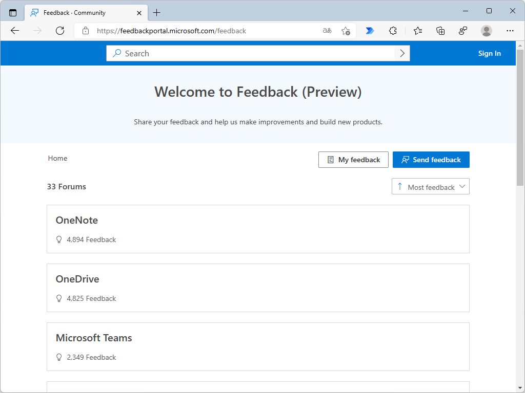 「Microsoft 365」アプリおよびサービス向けの新しいフィードバックポータルをプレビュー公開