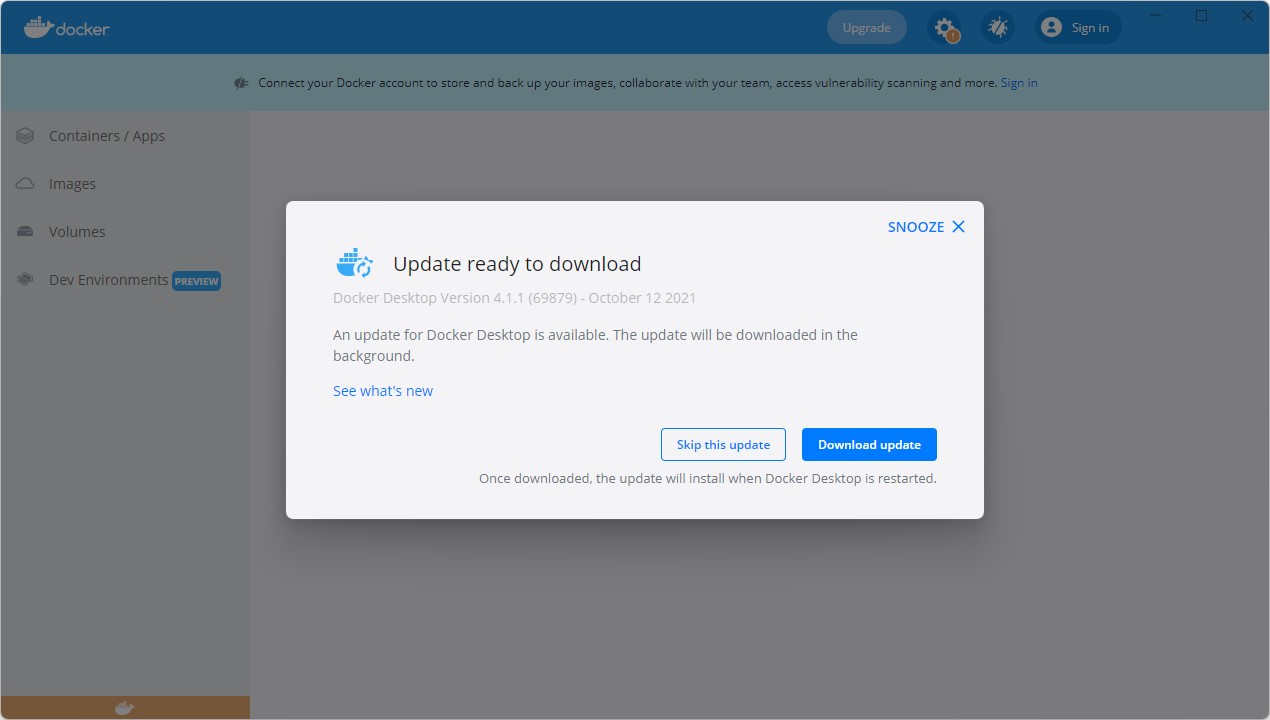 アップデートを通知するモーダルポップアップ