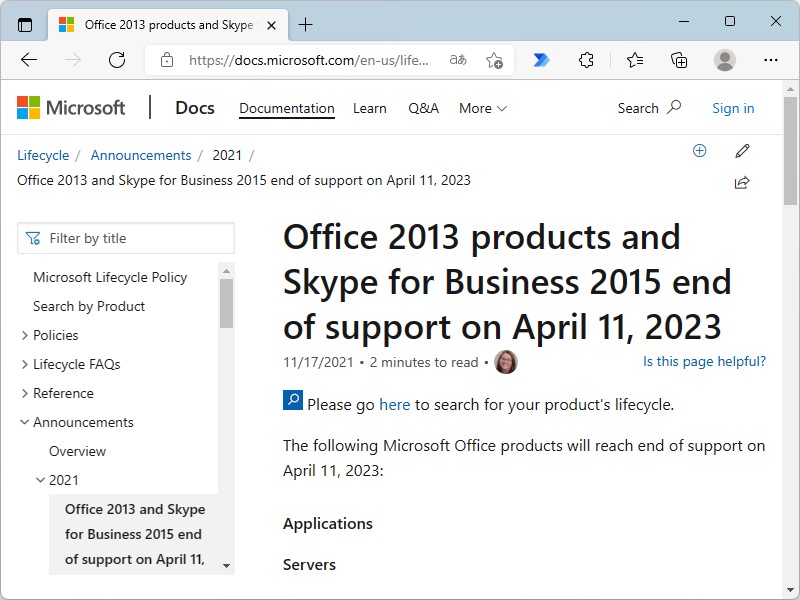 同社のサポートページ