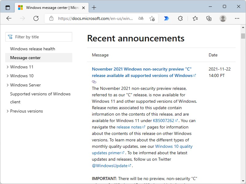 Microsoft、すべてのサポート中Windows 10/11バージョンに対しCパッチをリリース
