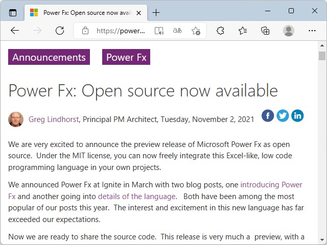 「Microsoft Power Fx」のプロジェクトサイト