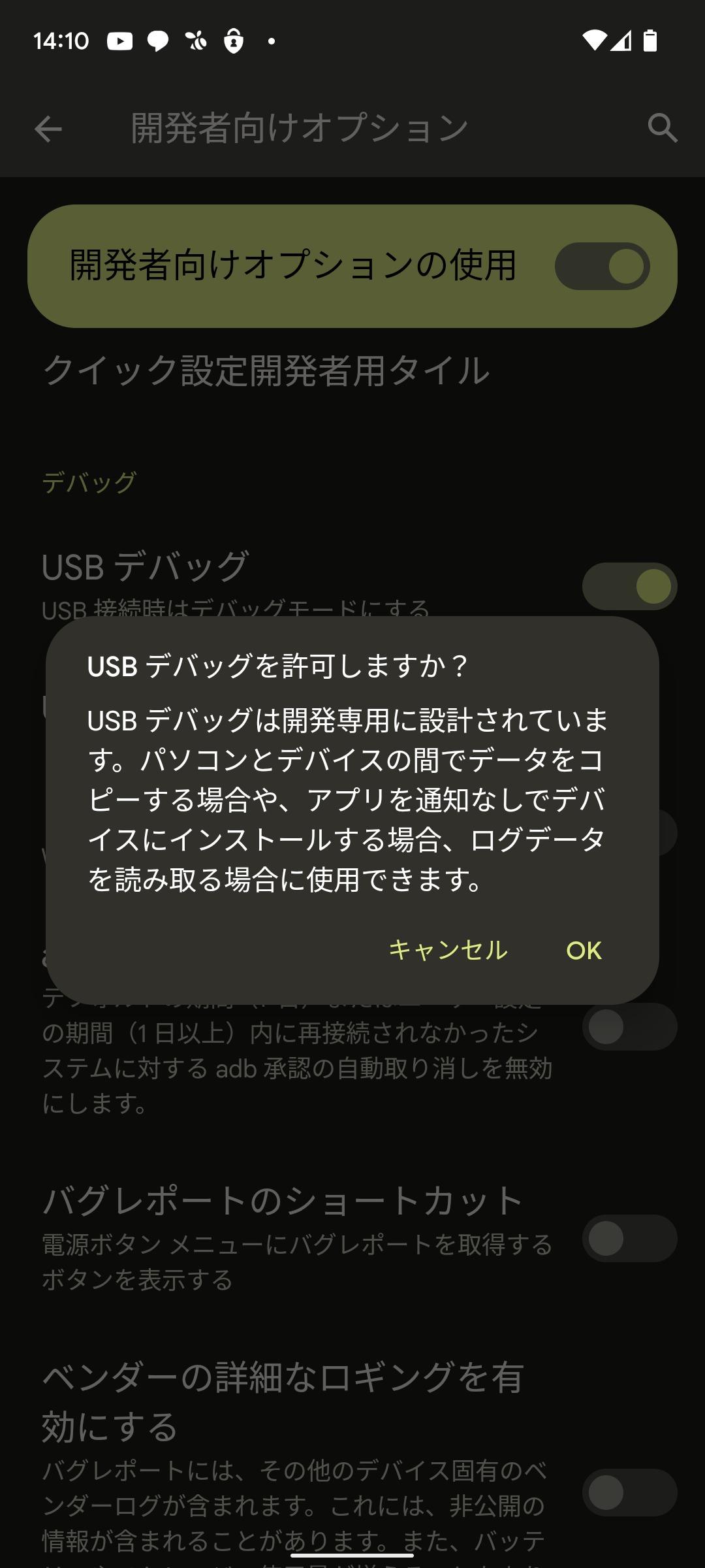［USB デバッグ］オプションをONに
