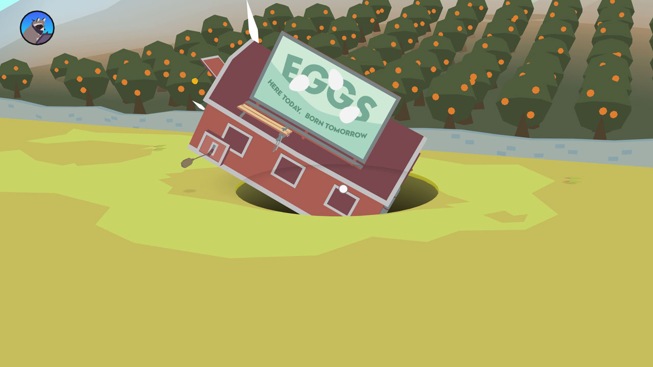 フィールドにあるものをほぼ落とせばクリア。最後に巨大な家などを落とすのが気持ちいい