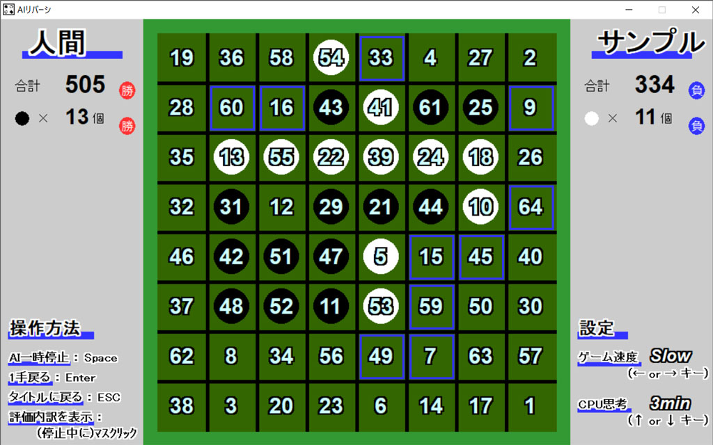 「AIでリバーシっぽいの」