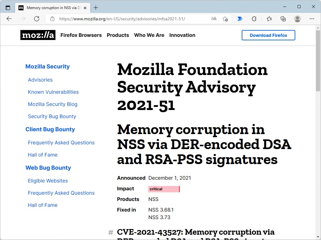 Mozillaが公開した脆弱性レポート
