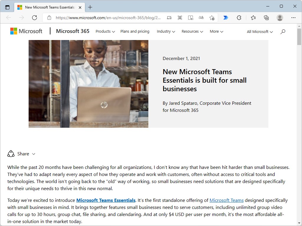 Microsoft、「Microsoft Teams Essentials」を発表