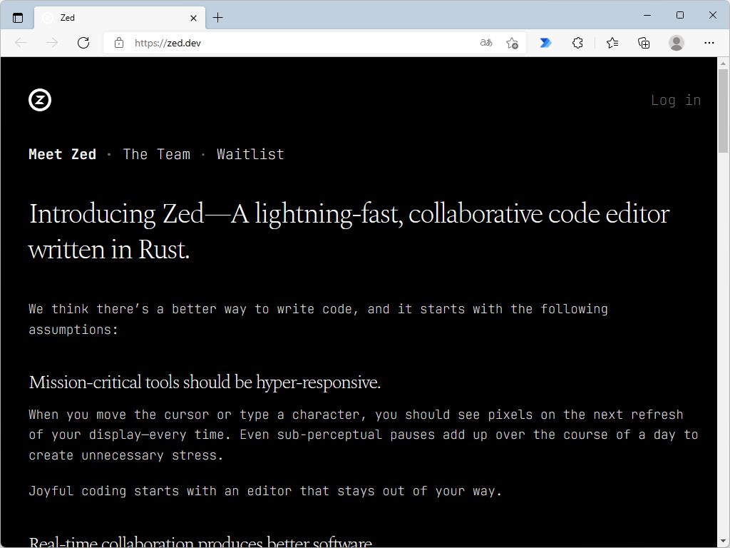 「Zed」のWebサイト