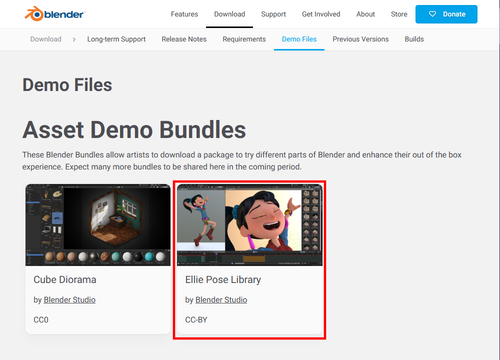 「Ellie Pose Library」（Blender Studio作）