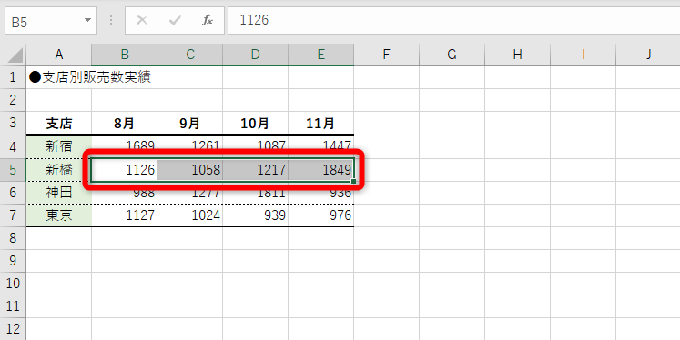 任意のセルを4つ選択する