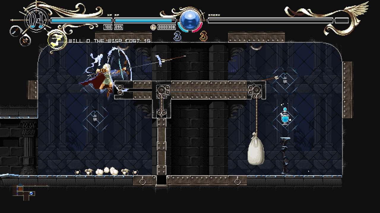 弓矢を使って仕掛けを外す