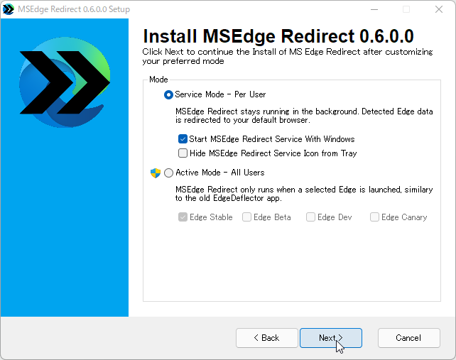 「MSEdgeRedirect」v0.6.0.0