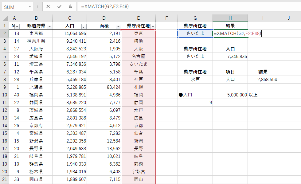 MATCH関数の上位互換とされるXMATCH関数