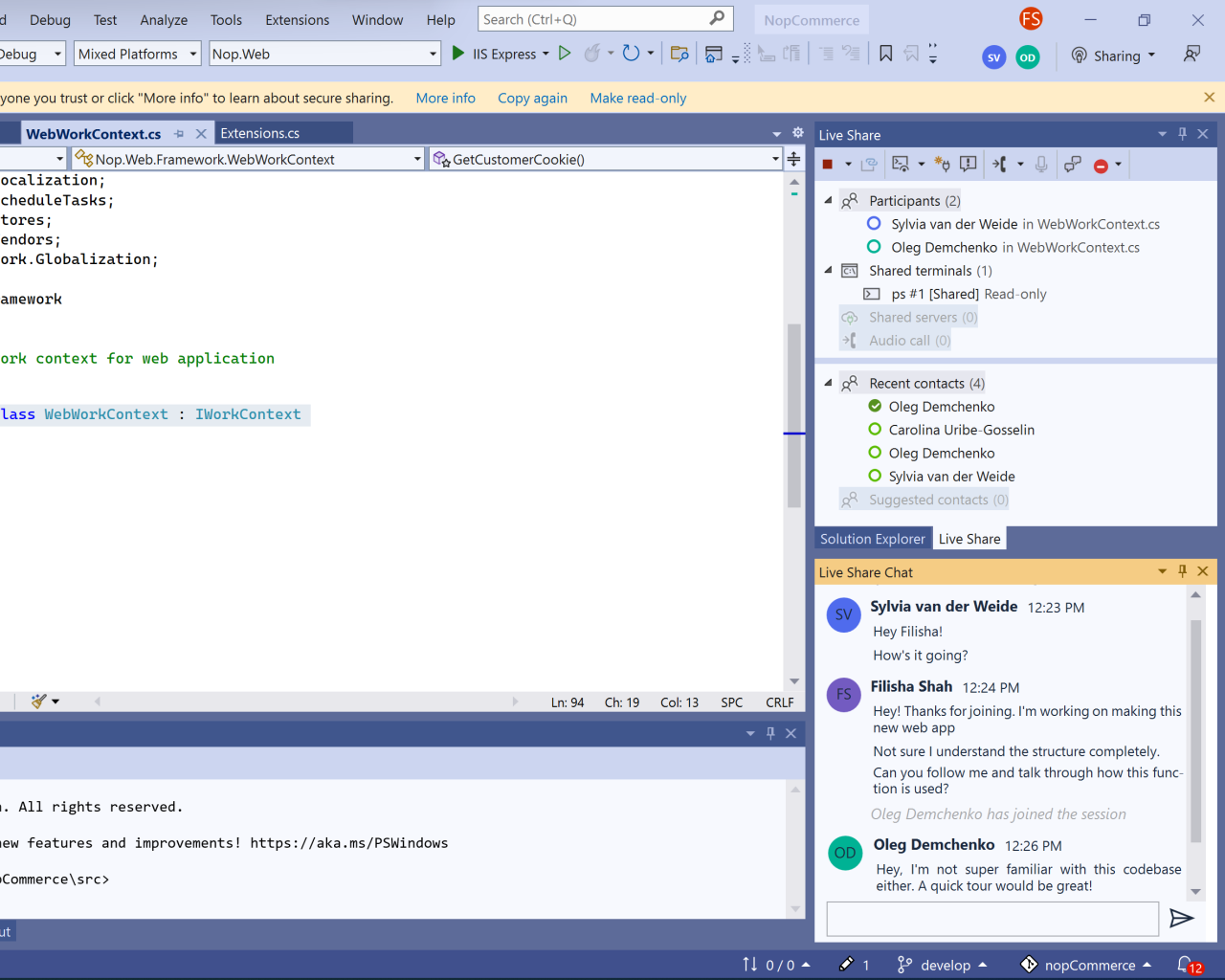 コーディングのリアルタイム共有「Visual Studio Live Share」がチャット機能を統合