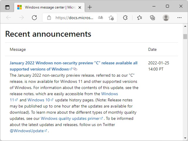 Microsoft、すべてのサポート中Windows 10/11バージョンに対しCパッチをリリース