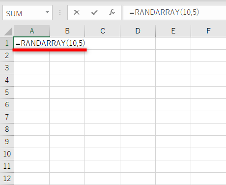 セルA1に「=RANDARRAY(10,5)」と入力する
