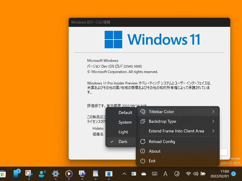タイトルバーの色も変更可能