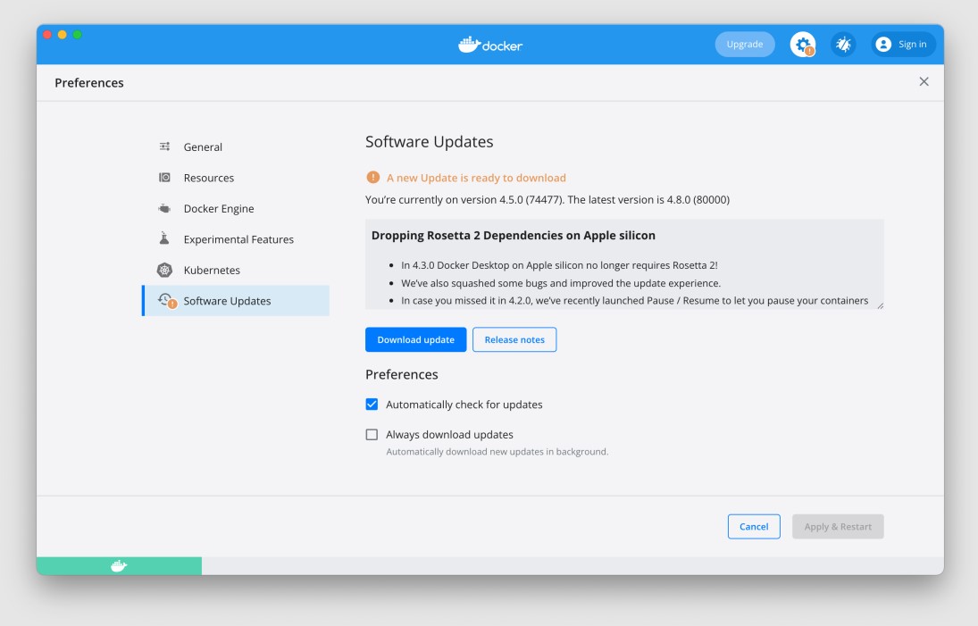 改善されたアップデートセクション。リリースハイライトなどが表示されるように