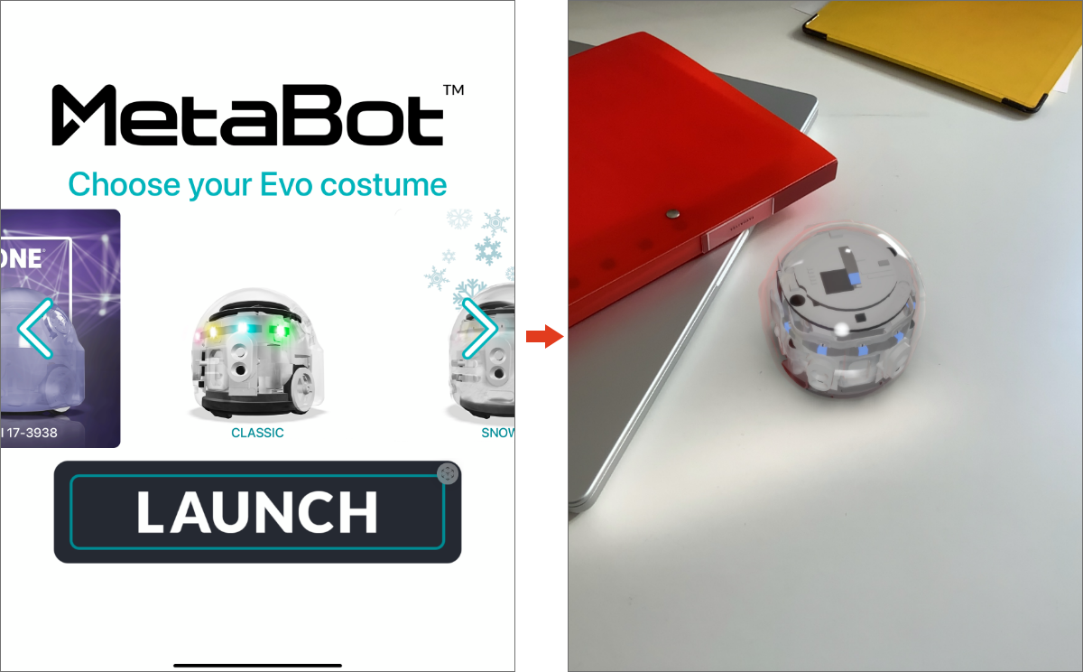 机の上に「MetaBot」が出現！大きさや位置は自由に調整できる。画面は縦向きにのみ対応