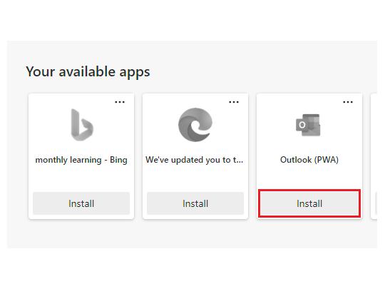 他の「Edge」で利用中のアプリがグレーアウトで表示され、［インストール］ボタンを押すだけで導入されるようになる