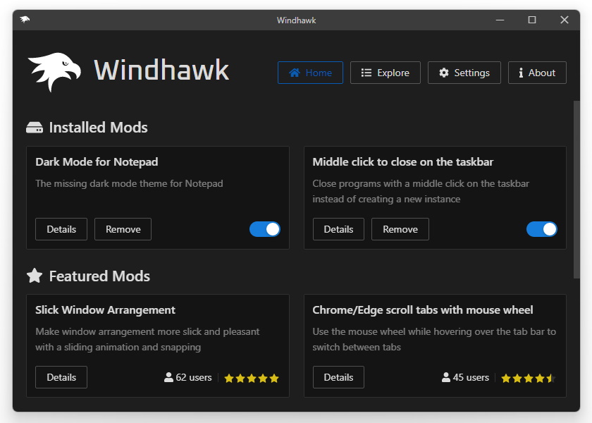 「Windhawk」v0.9 beta