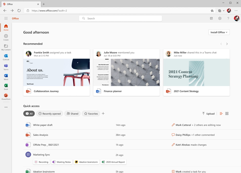 新デザインの「Office.com」