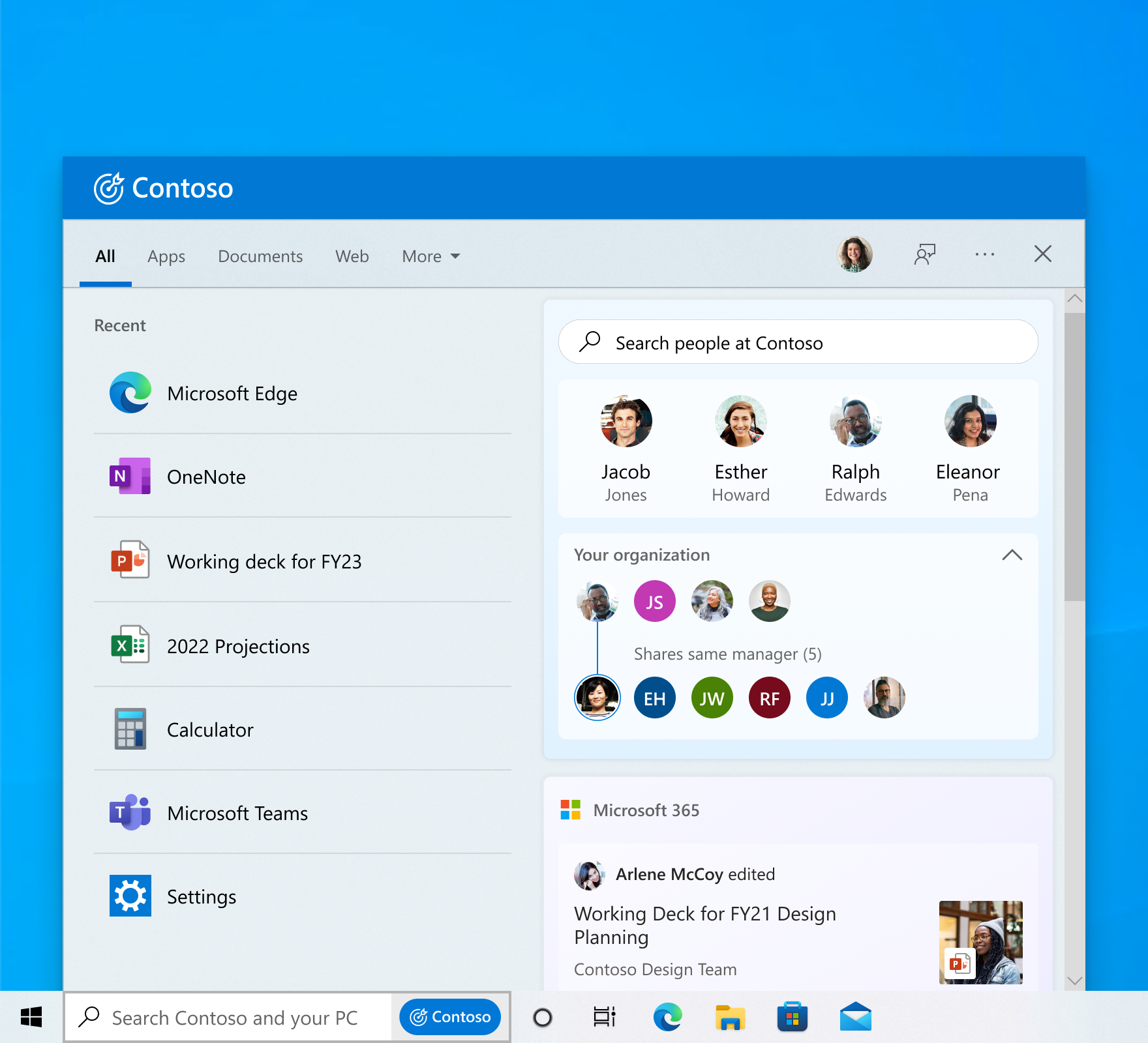 職場または学校のアカウントでサインインしている場合は、そのメンバーや処理しなければいけないドキュメント、新着情報などもチェックできる