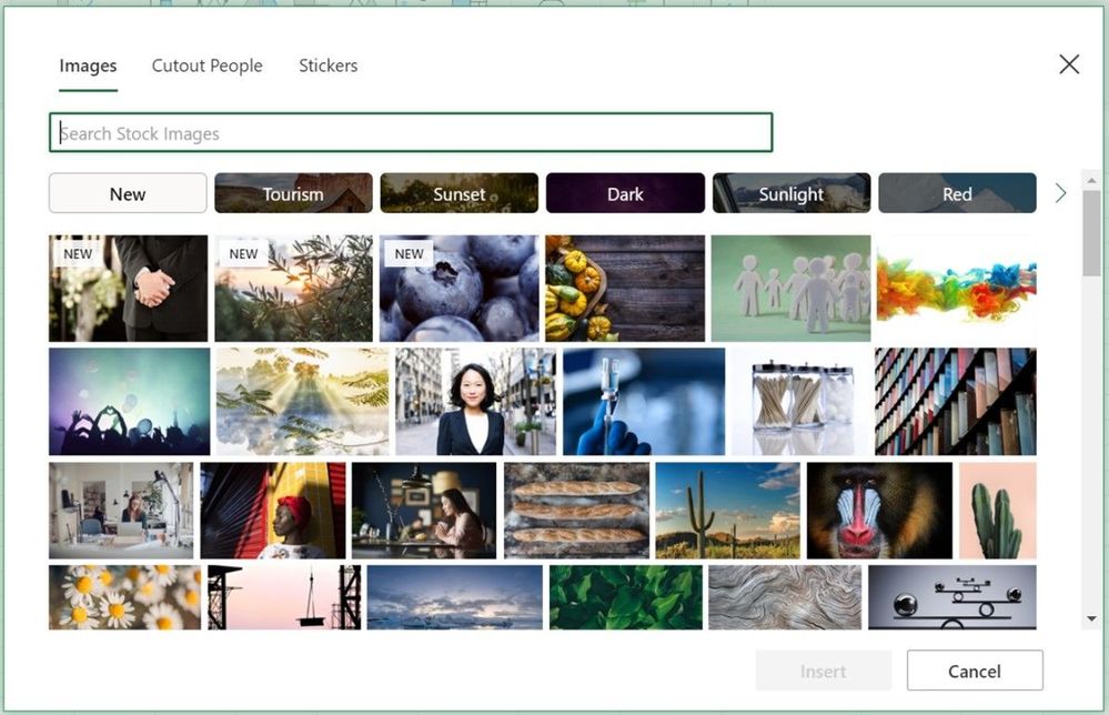 ストック画像の選択・検索画面