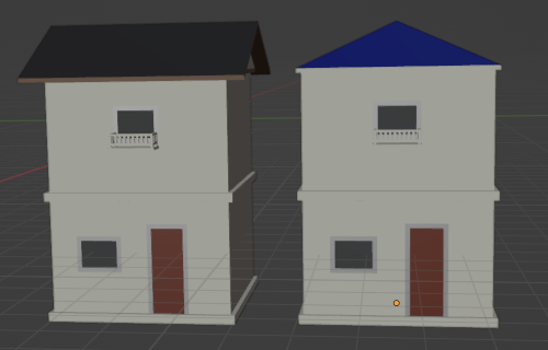 壁は他の建物と共通だが、屋根の色は別にしてみた例