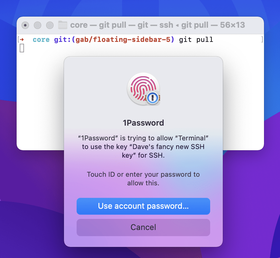 プロセスにSSH鍵の使用を許可する際は、Windowsの場合「Windows Hello」、Mac/Linuxの場合は指紋認証が利用できる
