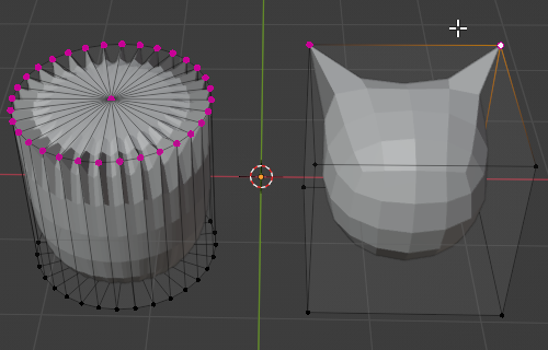 「頂点クリース」機能による作例。従来では辺の追加が必要だった形状が追加なしで作成可能に